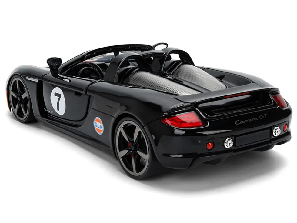 Porsche Carrera GT Convertible #7 "Gulf Oil" Black with Orange Graphics "Hyper-Spec" Series 1/24 Diecast Model Car by Jada