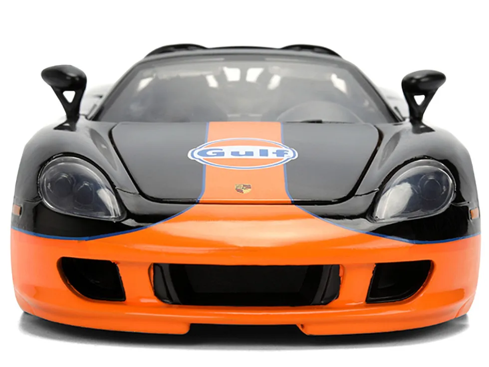 Porsche Carrera GT Convertible #7 "Gulf Oil" Black with Orange Graphics "Hyper-Spec" Series 1/24 Diecast Model Car by Jada