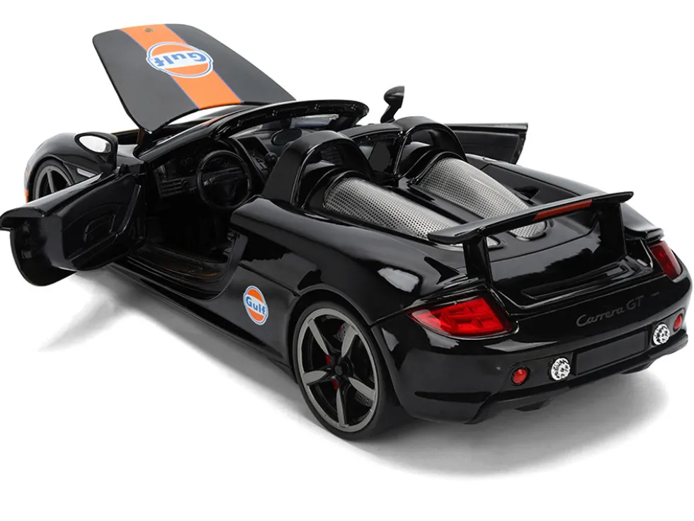 Porsche Carrera GT Convertible #7 "Gulf Oil" Black with Orange Graphics "Hyper-Spec" Series 1/24 Diecast Model Car by Jada