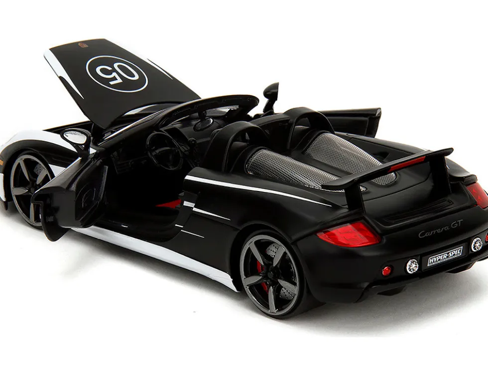 Porsche Carrera GT Convertible #05 Black with White Graphics "Hyper-Spec" Series 1/24 Diecast Model Car by Jada