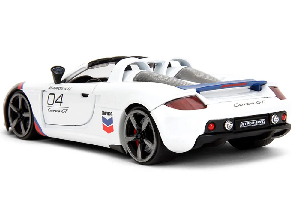 Porsche Carrera GT Convertible #04 "Chevron" White with Graphics "Hyper-Spec" Series 1/24 Diecast Model Car by Jada