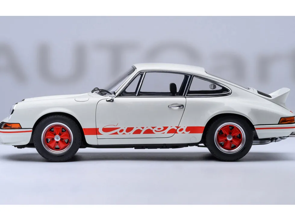 Porsche 911 Carrera 2.7 RS Grand Prix White with Red Stripes and Wheels 1/18 Model Car by Autoart