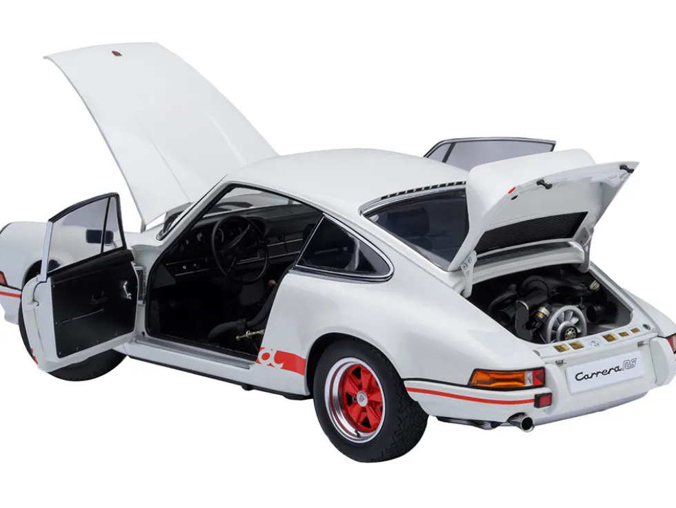 Porsche 911 Carrera 2.7 RS Grand Prix White with Red Stripes and Wheels 1/18 Model Car by Autoart