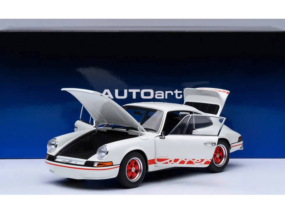 Porsche 911 Carrera 2.7 RS Grand Prix White with Red Stripes and Wheels 1/18 Model Car by Autoart