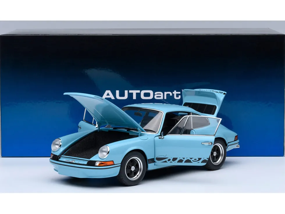 Porsche 911 Carrera 2.7 RS Gulf Blue with Black Stripes and Wheels 1/18 Model Car by Autoart