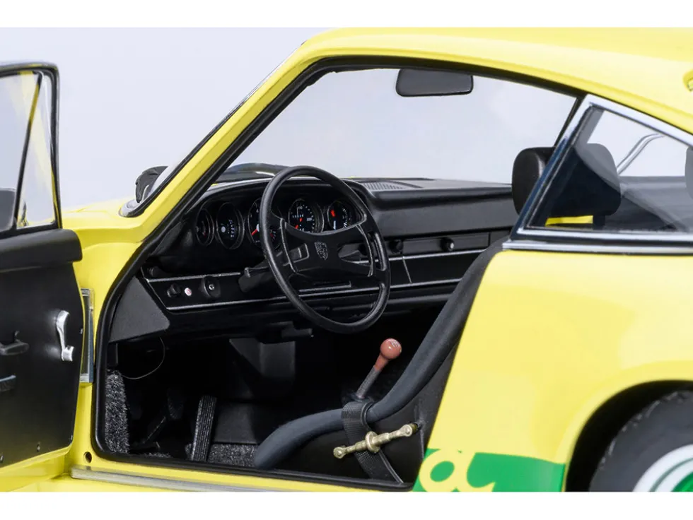 Porsche 911 Carrera 2.7 RS Light Yellow with Green Stripes and Wheels 1/18 Model Car by Autoart