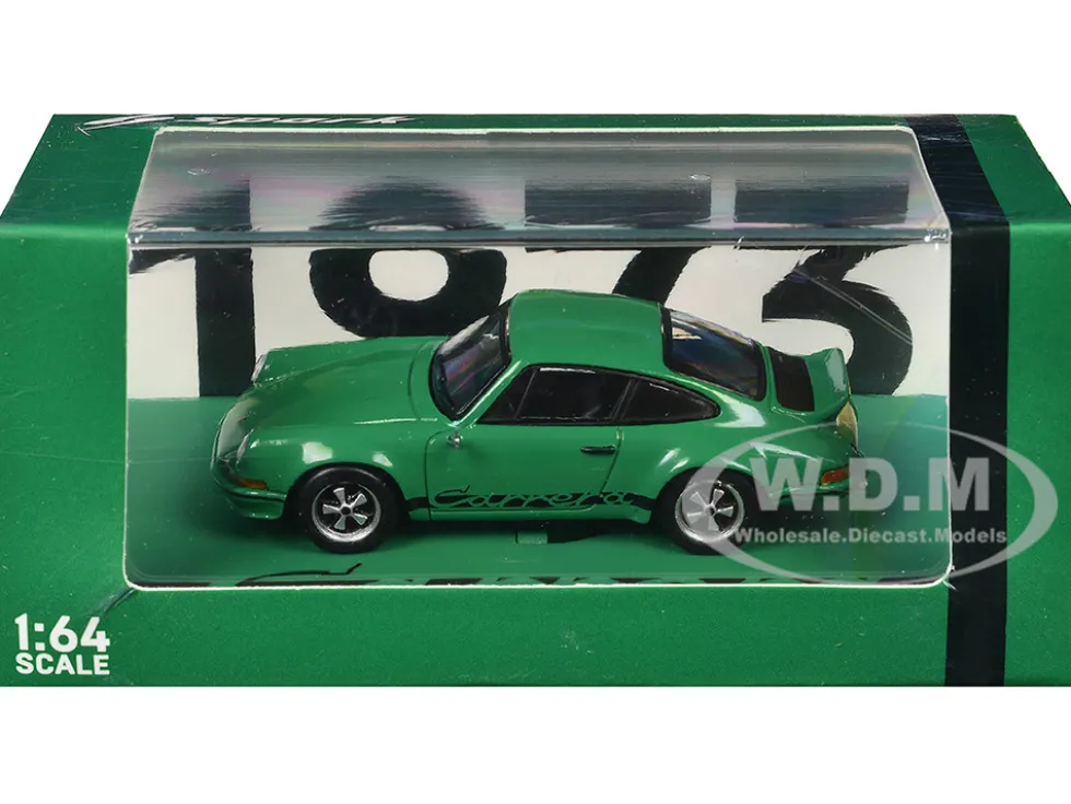 1973 Porsche 911 Carrera RSR 2.8 Green with Black Stripes 1/64 Model Car by Spark
