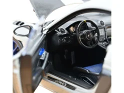 2023 Porsche Cayman GT4 RS Weissach Pack Chalk Gray with Carbon Hood Stripes 1/18 Diecast Model Car by Norev