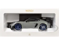 2023 Porsche Cayman GT4 RS Weissach Pack Chalk Gray with Carbon Hood Stripes 1/18 Diecast Model Car by Norev