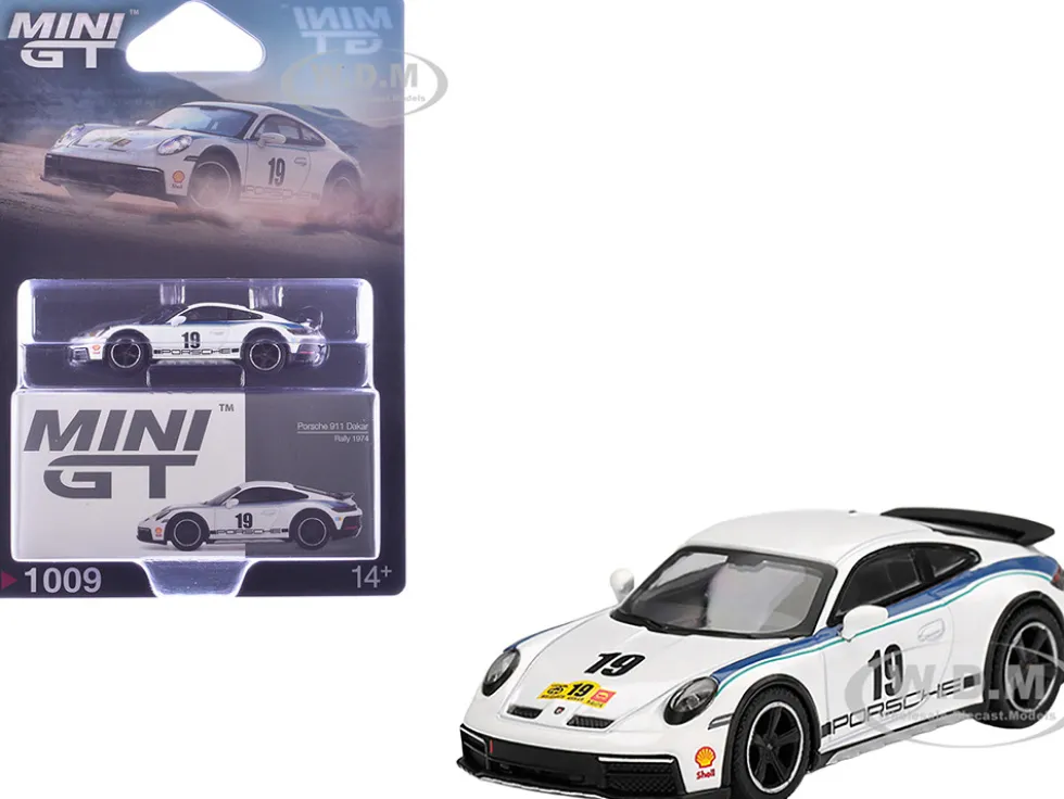 Porsche 911 Dakar #19 "Rally 1974" Tribute Livery White with Blue Stripes Limited Edition 1/64 Diecast Model Car by Mini GT