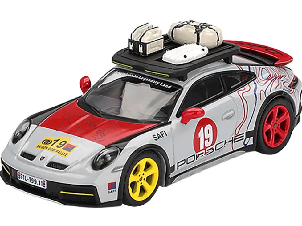 Porsche 911 Dakar #19 "Uncle Rally" Gray with Graphics and Roof Rack Limited Edition 1/64 Diecast Model Car by Mini GT