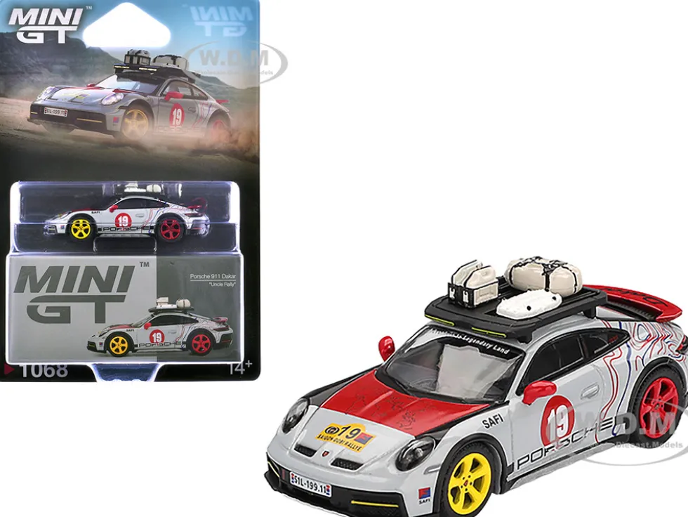 Porsche 911 Dakar #19 "Uncle Rally" Gray with Graphics and Roof Rack Limited Edition 1/64 Diecast Model Car by Mini GT