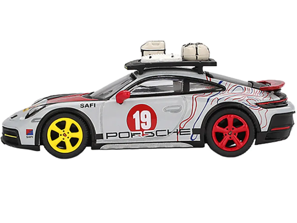 Porsche 911 Dakar #19 "Uncle Rally" Gray with Graphics and Roof Rack Limited Edition 1/64 Diecast Model Car by Mini GT