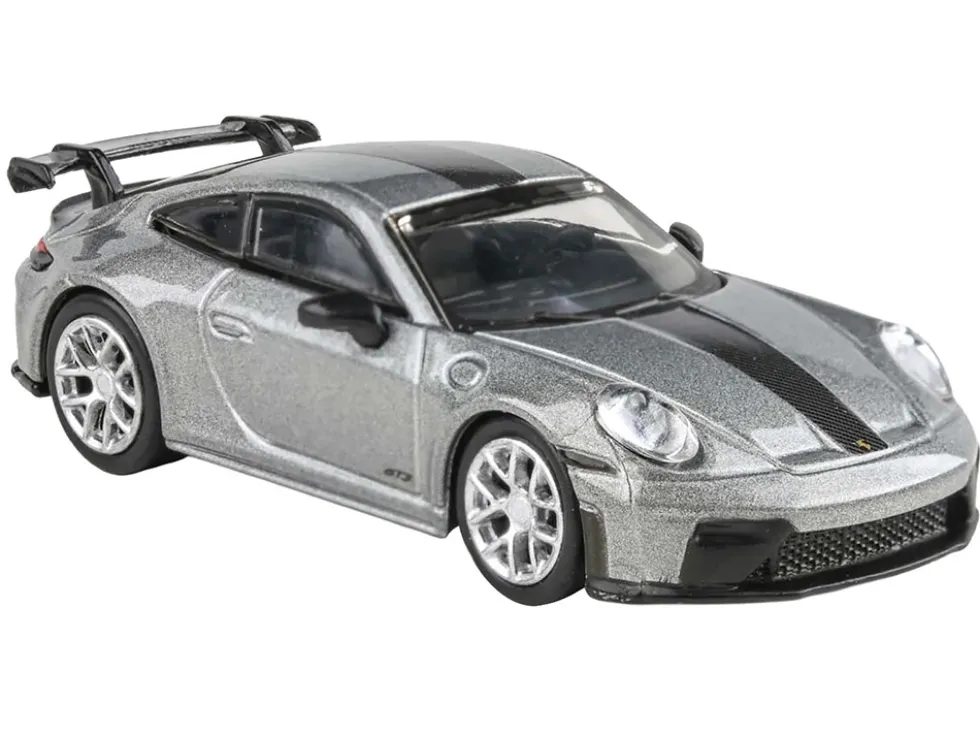 2025 Porsche 911 GT3 (992.2) GT Silver Metallic with Carbon Stripe 1/64 Diecast Model Car by Paragon Models