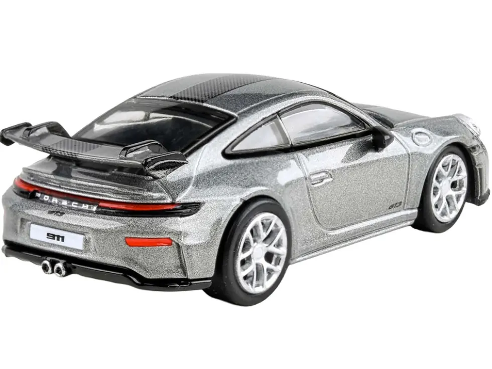 2025 Porsche 911 GT3 (992.2) GT Silver Metallic with Carbon Stripe 1/64 Diecast Model Car by Paragon Models