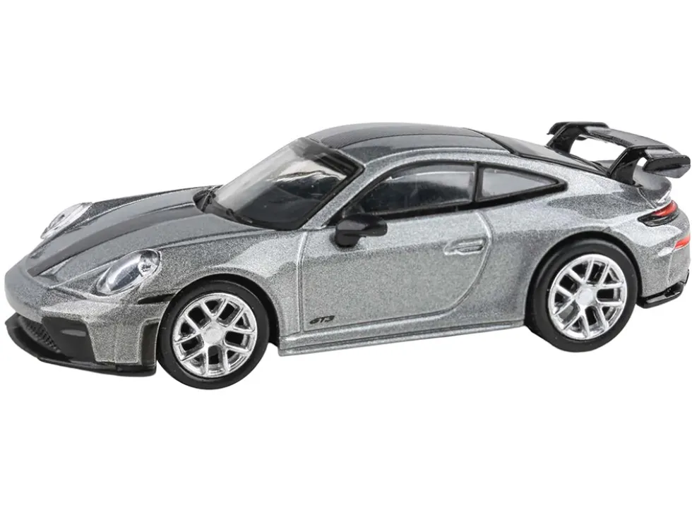 2025 Porsche 911 GT3 (992.2) GT Silver Metallic with Carbon Stripe 1/64 Diecast Model Car by Paragon Models