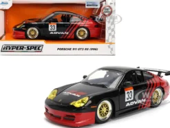 Porsche 911 GT3 RS (996) #33 "ADVAN" Black and Red "Hyper-Spec" Series 1/24 Diecast Model Car by Jada