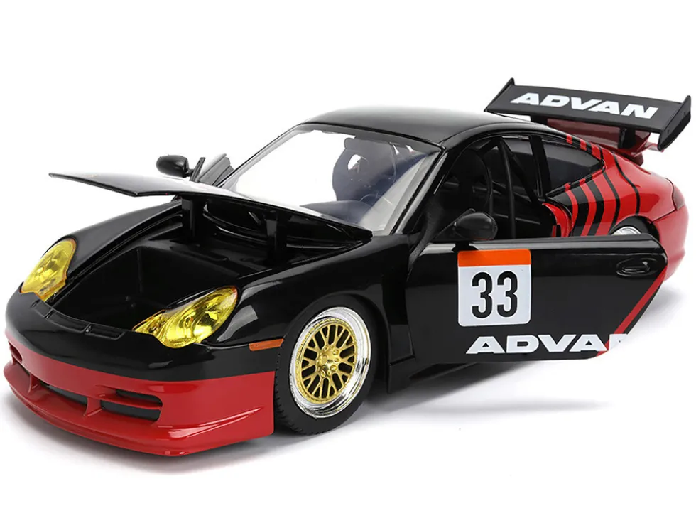 Porsche 911 GT3 RS (996) #33 "ADVAN" Black and Red "Hyper-Spec" Series 1/24 Diecast Model Car by Jada