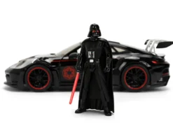 Porsche 911 GT3 RS (992) Black with Silver Hood and Graphics and Darth Vader Figure "Star Wars" Franchise "Hollywood Rides" Series 1/24 Diecast Model Car by Jada