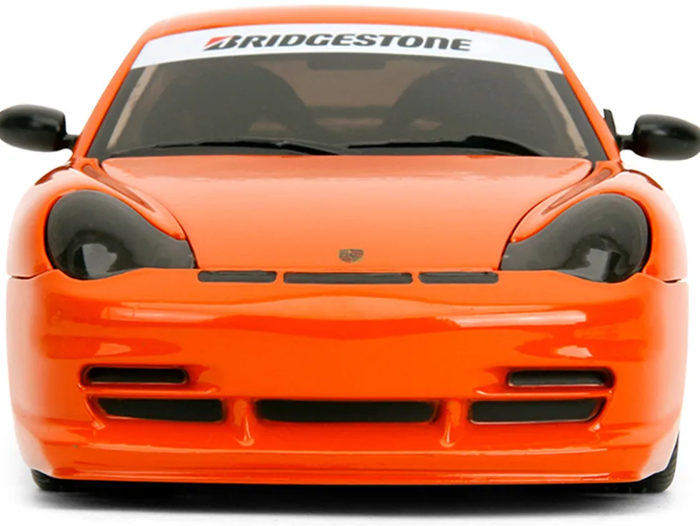 Porsche 911 GT3 RS (996) #008 "Bridgestone" Orange Metallic with White Graphics "Hyper-Spec" Series 1/24 Diecast Model Car by Jada