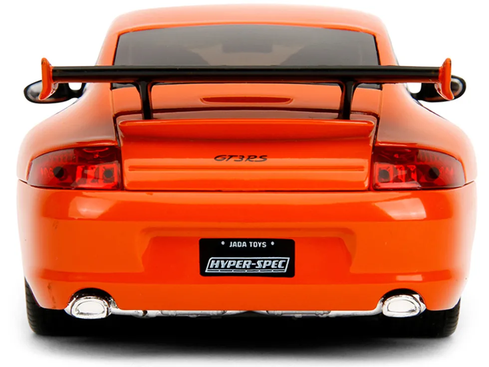 Porsche 911 GT3 RS (996) #008 "Bridgestone" Orange Metallic with White Graphics "Hyper-Spec" Series 1/24 Diecast Model Car by Jada