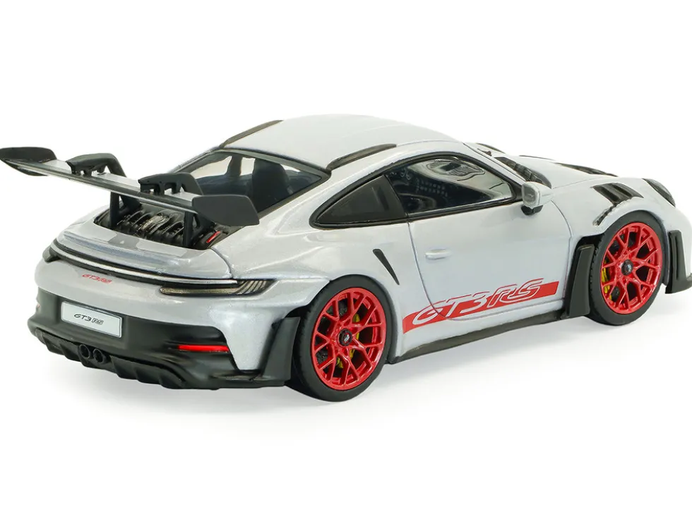 2023 Porsche 911 (992) GT3 RS Ice Gray Metallic with Pyro Red Stripes 1/43 Diecast Model Car by Solido