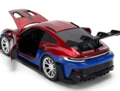 Porsche 911 GT3 RS (992) Red and Blue with Graphics and Spider-Man Diecast Figure