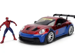 Porsche 911 GT3 RS (992) Red and Blue with Graphics and Spider-Man Diecast Figure