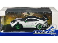 2023 Porsche 911 (992) GT3 RS "Tribute to Carrera RS Package" White with Green Stripes and Black Hood and Top 1/43 Diecast Model Car by Solido