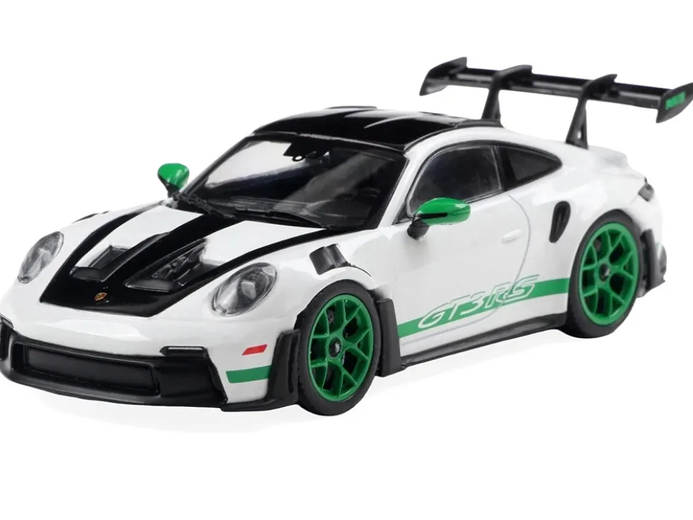 2023 Porsche 911 (992) GT3 RS "Tribute to Carrera RS Package" White with Green Stripes and Black Hood and Top 1/43 Diecast Model Car by Solido