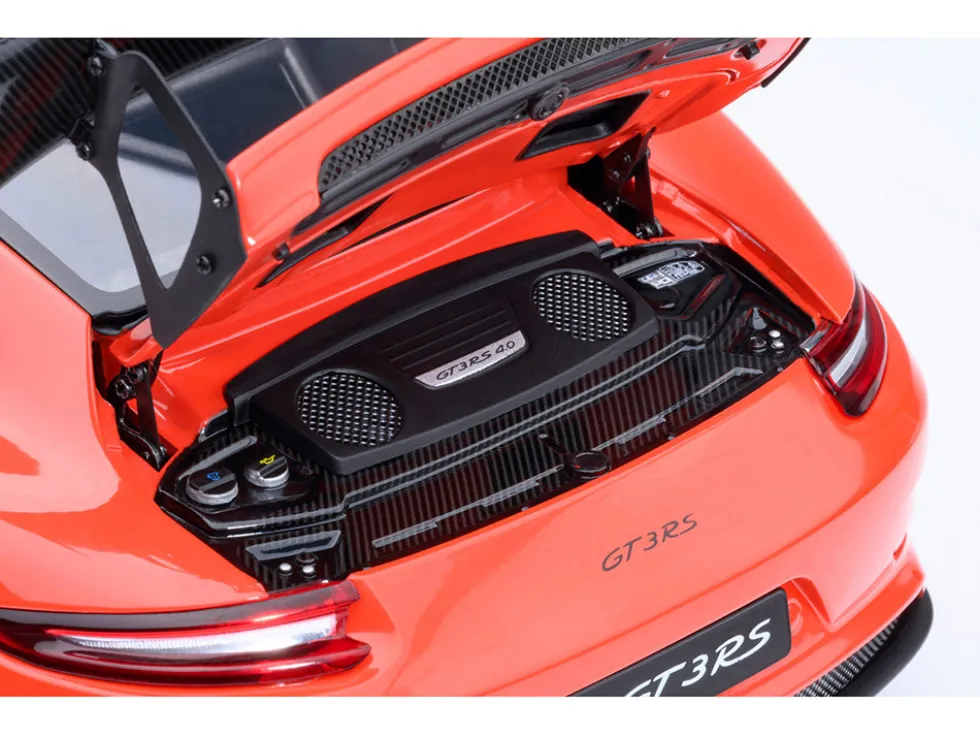 Porsche 911 (991.2) GT3 RS Weissach Lava Orange with Carbon Hood and Top 1/18 Model Car by Autoart