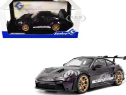 2024 Porsche 911 GT3 RS Weissach Package Viola Purple Metallic with Carbon Hood Stripes and Top 1/18 Diecast Model Car by Solido