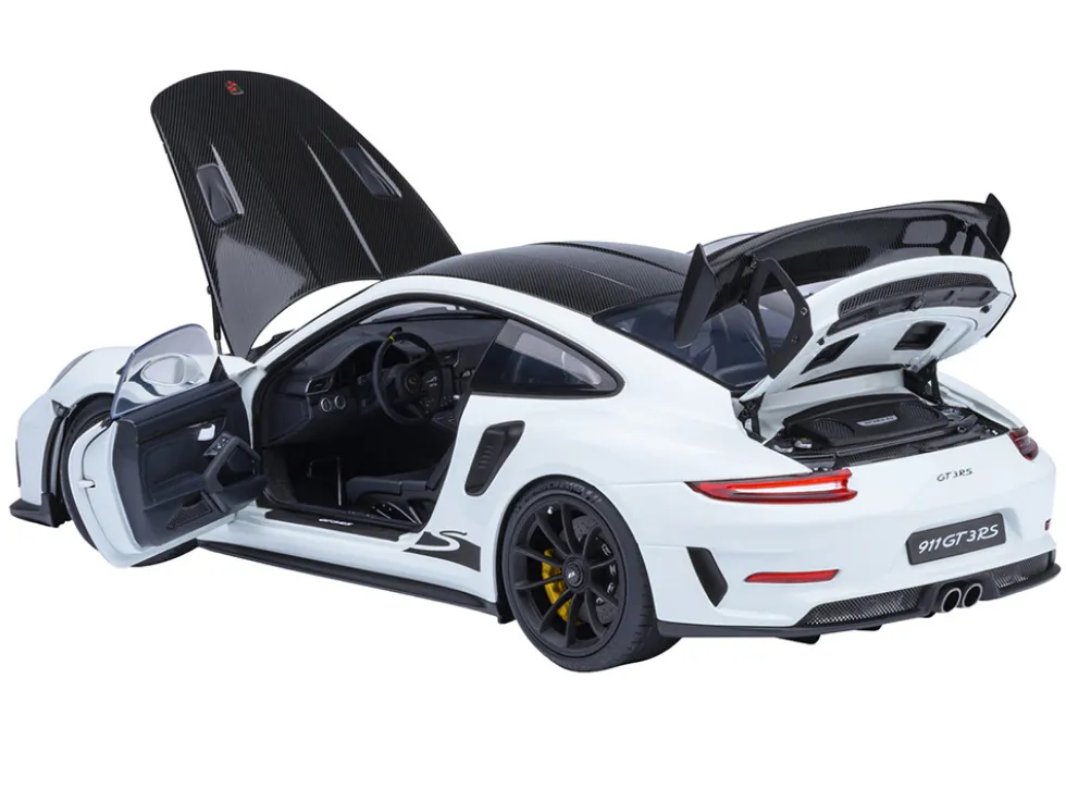 Porsche 911 (991.2) GT3 RS Weissach Package White with Carbon Hood and Top 1/18 Model Car by Autoart