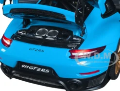 Porsche 911 991.2 GT2 RS Weissach Package Miami Blue Carbon Stripes 1/18 Model Car Autoart 78175