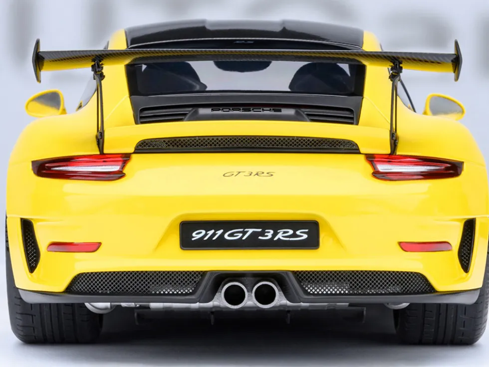 Porsche 911 (991.2) GT3 RS Weissach Racing Yellow with Carbon Hood and Top 1/18 Model Car by Autoart