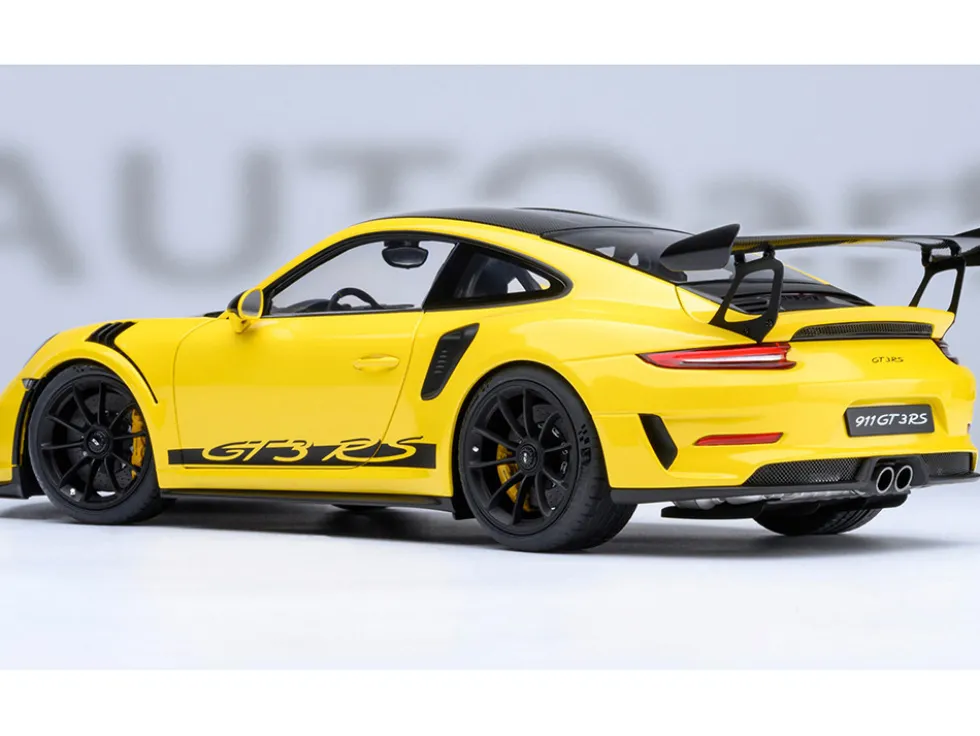 Porsche 911 (991.2) GT3 RS Weissach Racing Yellow with Carbon Hood and Top 1/18 Model Car by Autoart