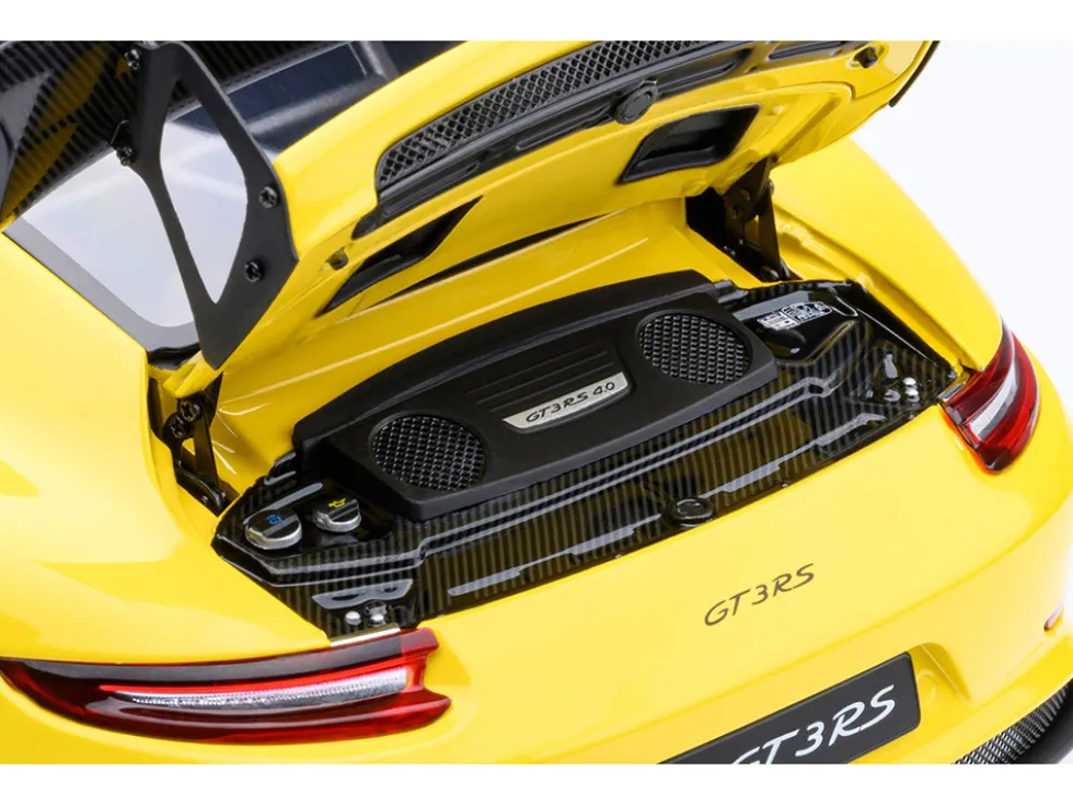 Porsche 911 (991.2) GT3 RS Weissach Racing Yellow with Carbon Hood and Top 1/18 Model Car by Autoart