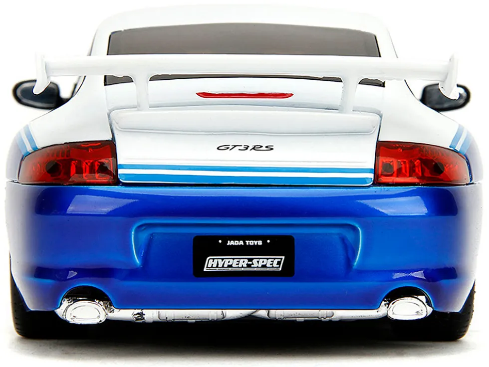 Porsche 911 GT3 RS (996) #845 White and Blue Metallic "Toyo Tires" "Hyper-Spec" Series 1/24 Diecast Model Car by Jada