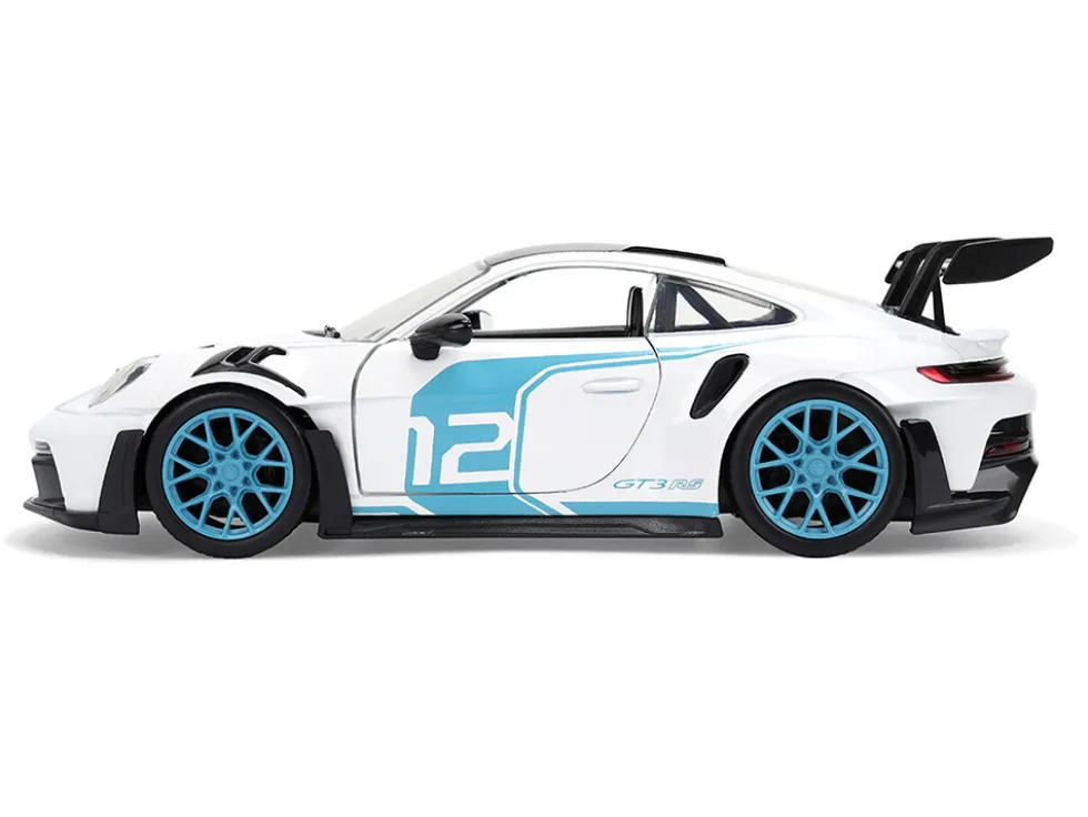 Porsche 911 GT3 RS (992) #12 White with Blue Stripes and Carbon Top "Hyper-Spec" Series 1/24 Diecast Model Car by Jada