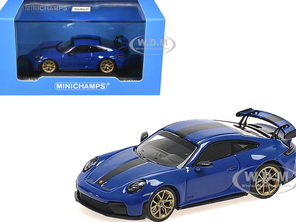 2025 Porsche 911 (992.2) GT3 Weissach Package Blue with Carbon Stripe Limited Edition to 240 pieces Worldwide 1/64 Diecast Model Car by Minichamps