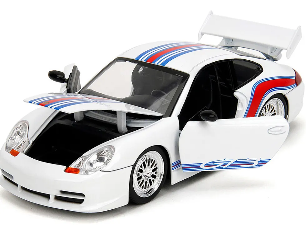 Porsche 911 GT3 (996) White with Red and Blue Stripes "Hyper-Spec" Series 1/24 Diecast Model Car by Jada