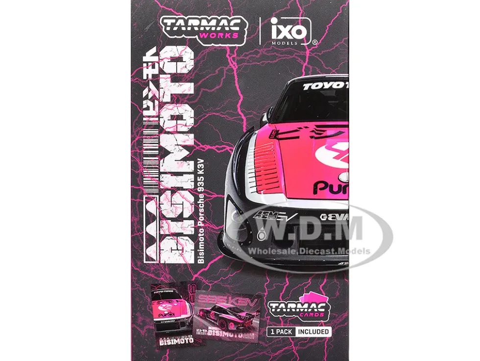 Porsche 935 K3V Bisimoto Gray Metallic with Pink Hood and Top with Tarmac Cards "Hobby64" Series 1/64 Diecast Model by Tarmac Works