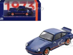 1973 Porsche 911 RS 2.7 Blue with Orange Stripes 1/64 Model Car by Spark