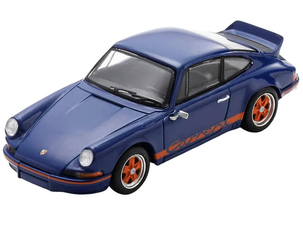 1973 Porsche 911 RS 2.7 Blue with Orange Stripes 1/64 Model Car by Spark