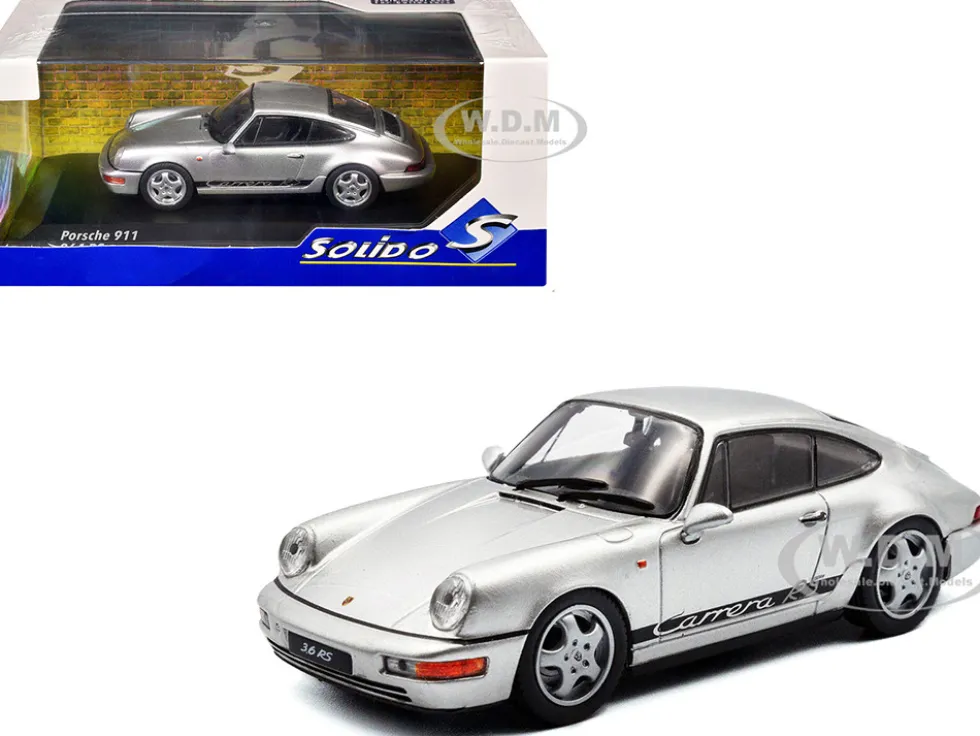 1994 Porsche 911 (964) RS Silver Metallic with Black Stripes 1/43 Diecast Model Car by Solido