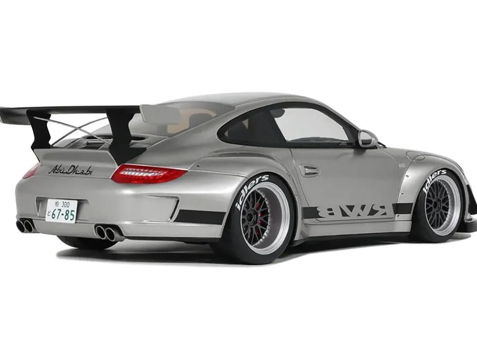 2024 Porsche 911 RWB Abu Silver Metallic with Black Hood 1/18 Model Car by GT Spirit