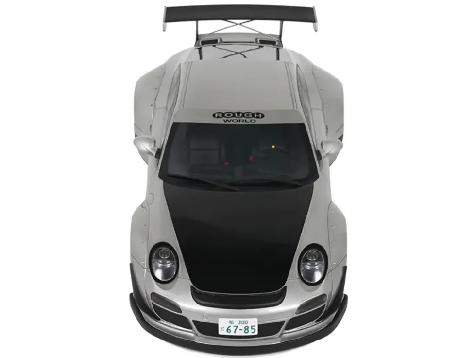 2024 Porsche 911 RWB Abu Silver Metallic with Black Hood 1/18 Model Car by GT Spirit