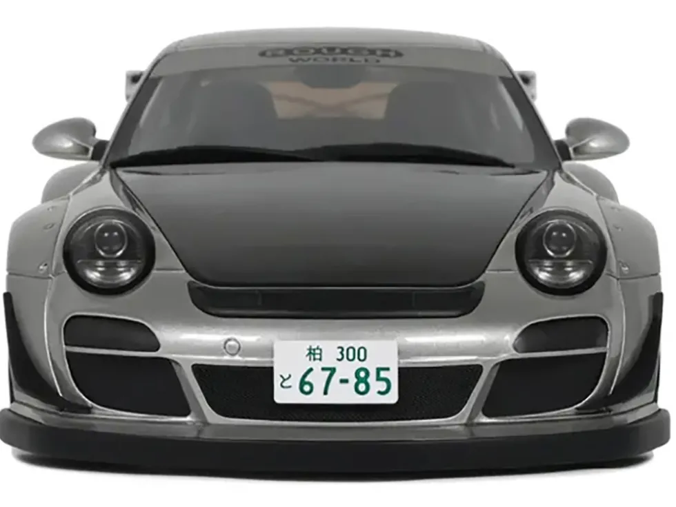 2024 Porsche 911 RWB Abu Silver Metallic with Black Hood 1/18 Model Car by GT Spirit