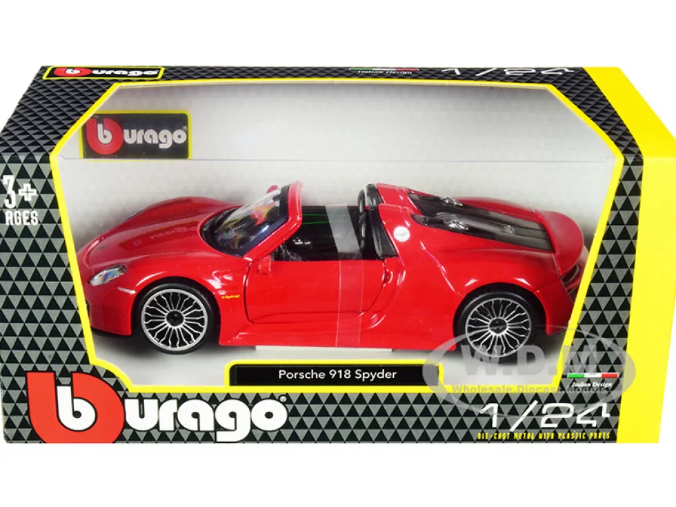 Porsche 918 Spyder Convertible Red 1/24 Diecast Model Car Bburago 21076
