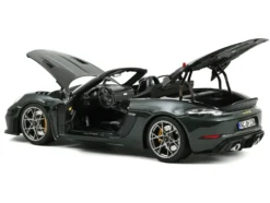 2023 Porsche 718 Spyder RS Weissach Pack Forest Green Metallic with Carbon Hood Stripes 1/18 Diecast Model Car by Norev